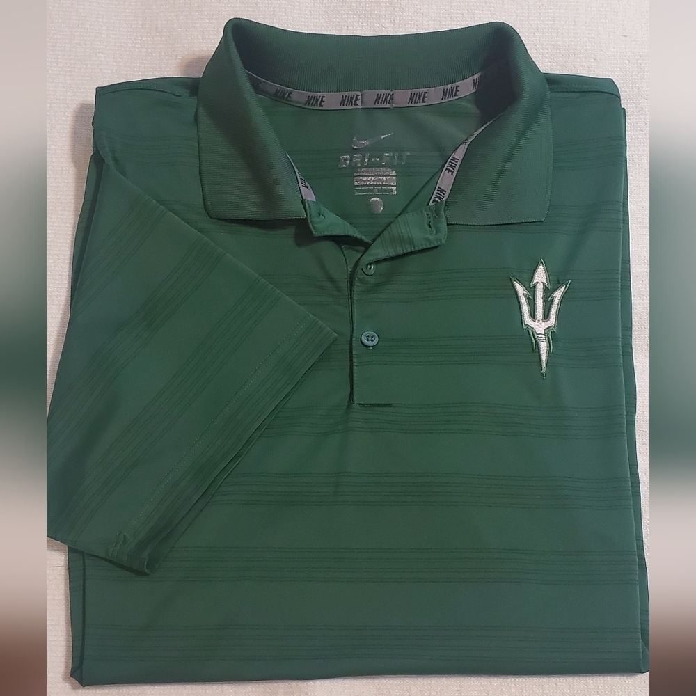 Nike Striped Green Polo Arizona State Sun Devils With Sparky Trident Logo Shirt